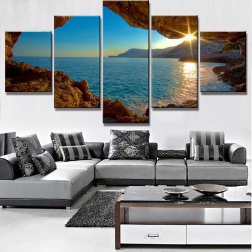 Unique Gift Wall Picture 5 Piece HD Print Painting Water Cave Landscape Canvas Wall Art Home Decor Living Room Decoration