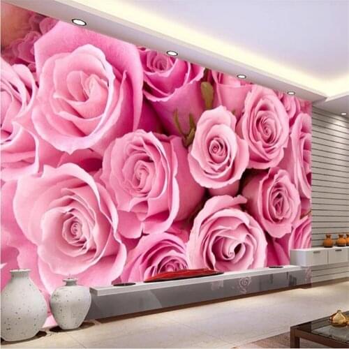 Custom any size photo pink rose 3d wallpapers mural background wall 3d murals wallpaper for living room
