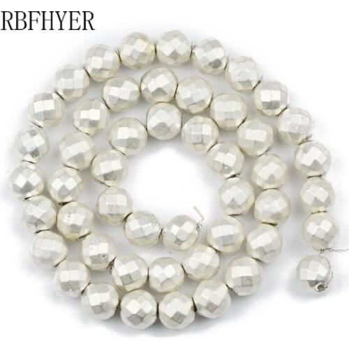 RBFHYER Hematite Matte White Silvers Gold Faceted Round Natural Stone Spacer Bead For Jewelry Accessories Wholesale DIY Bracelet