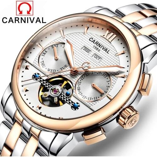 Relojes HOMBRE Carnival Top Brand Waterproof 30M Luxury Watch Multifunctional Automatic Clock Mens Tourbillon Mechanical Watches