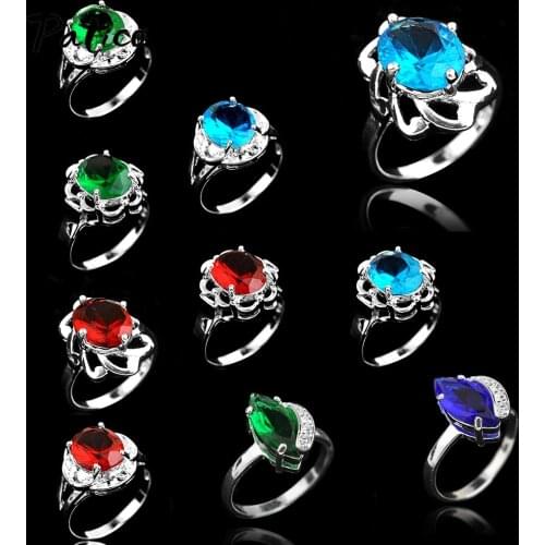 Luxury 925 Sterling Silver Crystal Wedding Rings For Women Girls 925 Sterling Silver Fashion Jewelry Random Color 10 Pcs Lots