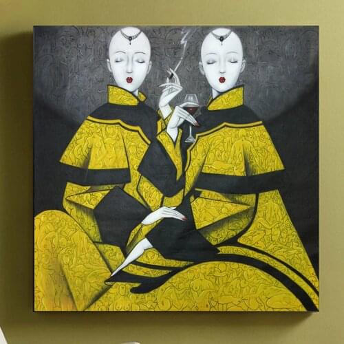 Hand painted Chinese Contemporary Art Oil Painting on Canvas Wall Art Pictures for Living Room Home Decor Modern Woman Paintings