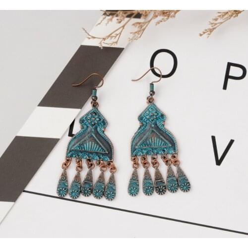 Chandelier Ancient bronze Green drop earrings Boho Ethnic hanging earrings dangle Earrings for women Bohemian Jewelry For friend