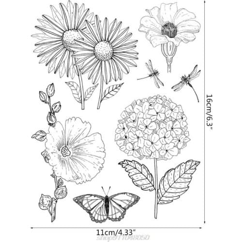 Dragonfly Flowers Silicone Clear Seal Stamp DIY Scrapbooking Embossing Photo Album Decorative Paper Card F05 21 Dropshipping