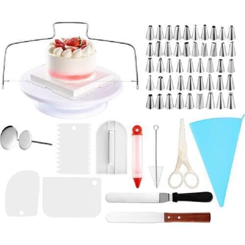 73pcs Cake Decorating Kits Supplies with Cake Turntable Decorating Tip Icing Spatulaps Silicone Piping Disposable Pastry Bag