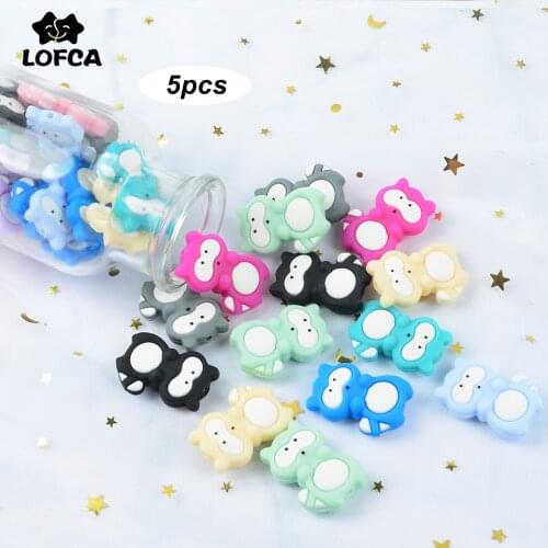 LOFCA Animal Beads Silicone Teethers BPA Free Raccoon Shaped Pacifier Holder Accessories DIY Loose Bead For Teething Necklace