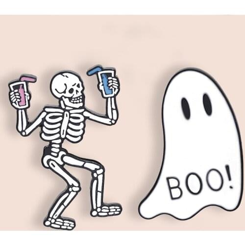 Skeleton Boo! Ghost Enamel Pins Halloween Skull Badge Brooch Denim Colthes bags Punk Horror Jewelry Gifts For Friends