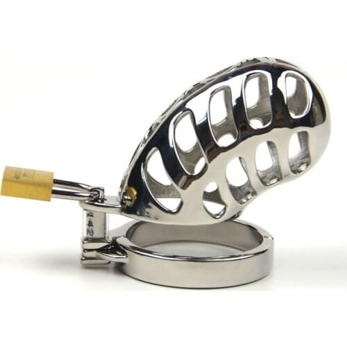 SODANDY NEW Chastity Device Stainless Steel Male Chastity Belt Top Quality Openwork Cock Cage, Metal Penis Ring Locking Sex Toys