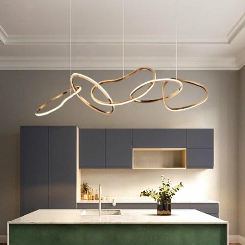 Modern Luxury Stainless Steel Led Pendant Lights Lustre Gold Ring Led Pendant Lamp Villa Dining Room Adjustable Suspend Lamp