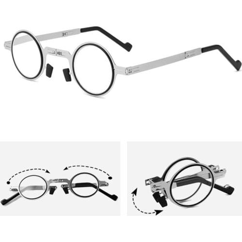 Stylish Cat Eye Round Frame Folding Glasses For Ladies And Portable Blue Light Proof Reading Glasses For Men