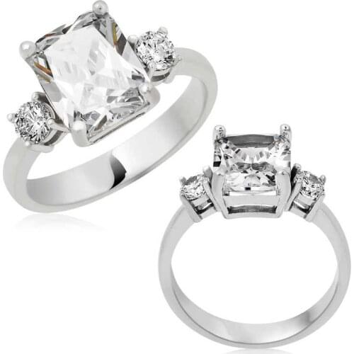 Tevuli 925 Sterling Silver Square Montür Three Stone Lady 'S Ring
