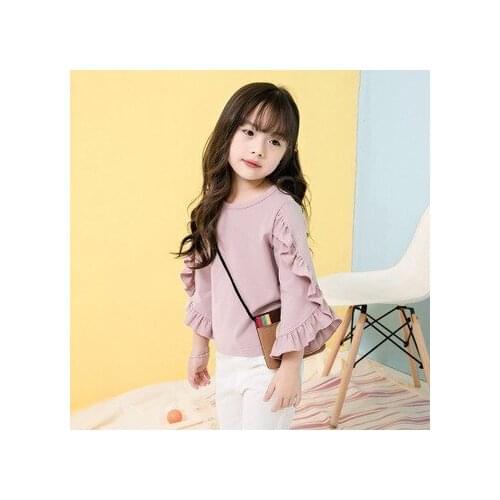 Spring Autumn Girl T Shirts Ruffled Long Sleeve Tops For Girls Solid Cotton Baby Girl T-shirts 3 4 5 6 7 Years Toddler Girl Tees