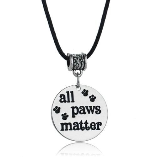 All Paws Matter Paw Print Dog Cat Pet Rescue Leather Chain Necklace For Women Men Pet Lover Christmas Gifts Xmas Pendants Charm