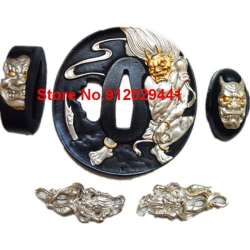 High Qualirty A Set Copper With gold & Silver Guard Tsuba Menuki Fuchi Kashira For Japanese Samurai Katana Sword