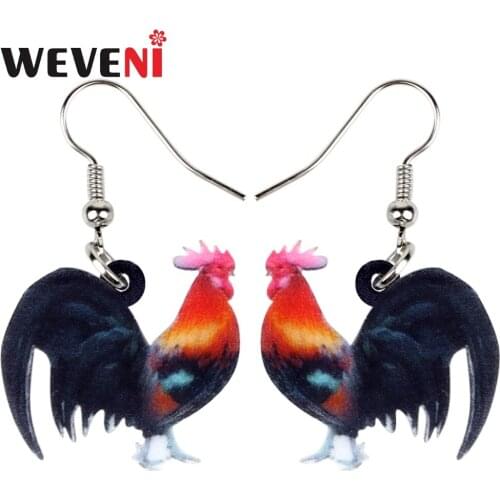 WEVENI Acrylic Colorful Chicken Rooster Earrings New Long Dangle Drop Trendy Fowl Farm Animal Jewelry For Women Girls 2018 Gift