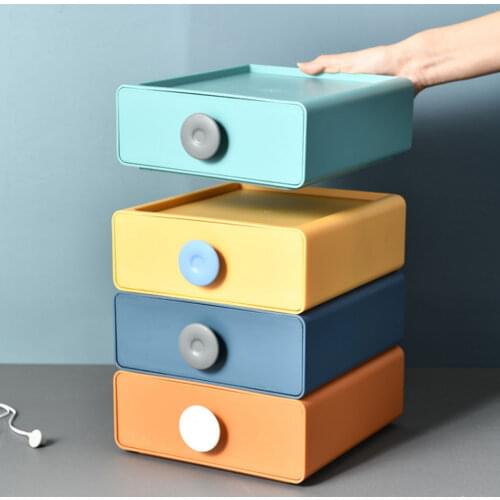 4PCS Office Desktop Storage Drawer Box Office Organizer Stackable Plastic Storage Box Pencil Stationery Holder Office Supplies