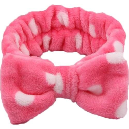 Women Cute Big Bowknot Coral Fleece Headband Face Washing Elastic Hair Band