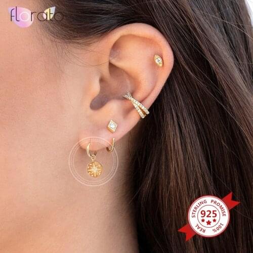 925 Sterling Silver Ear Buckle Sun Drop Earrings Crystal Star Hoop Earrings for Women Circle Earrings Fashion Jewelry