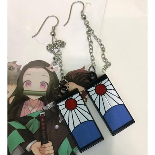 2Color Cartoon Demon Slayer Kimetsu no Yaiba Kamado Tanjirou metal pendant earrings eardrop alloy fashion gift