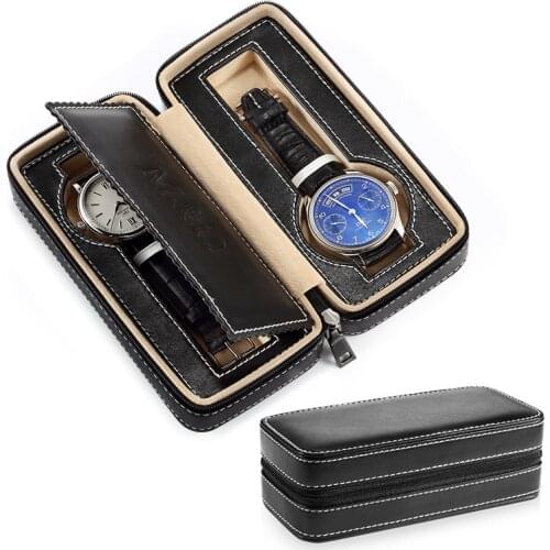 2021 Top Brand Watch Box 2 Grids Leather Watch Boxes Storage Zipper Travel Organizer Boxes