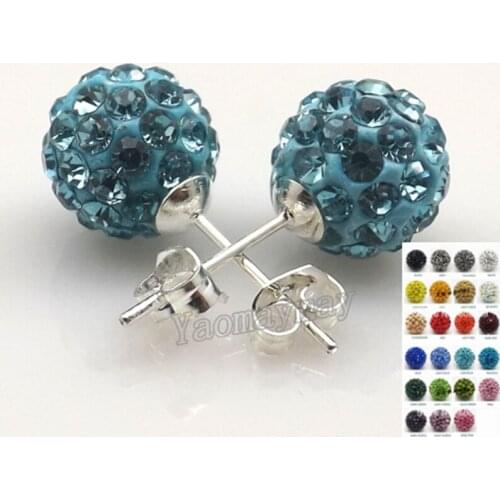 24 pairs/lot Acid Blue Disco Balls Rhinestone Earring Studs Promotion Gift Free Shipping