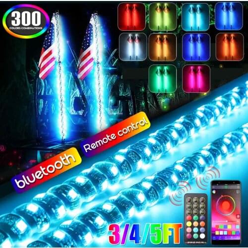 3/4/5FT LED Whip Light 300LED RGB APP/bluetooth/Remote control Multi-color Super Bright Flagpole Lamp Light for SUV ATV UTV RZR