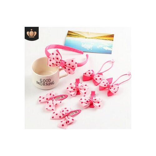 50set/lot 7pcs/set DIY Simple Multi Fabrics Hair Clips Suits Bowknot Dots Girls HeadBands Hair Styling Tools Accessory HA1608