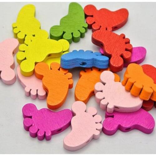 50 Mixed Bright Candy Color Cute Foot Wood Beads 22X15mm Wooden Beads