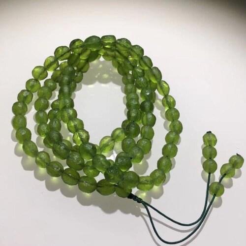 7mm Green GEM MOLDAVITE Meteorite Impact Glass 108 Beads Bracelet