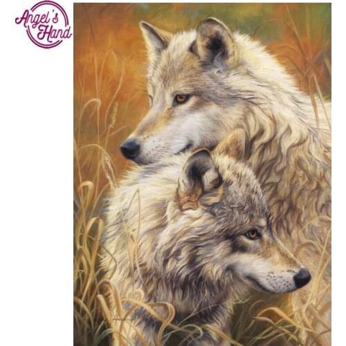 Diamond embroidery animals Diy diamond painting lovers wolf picture round rhinestone pasted Crafts Needlework home decoration