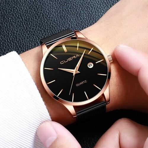 2019 New CUENA Blue Casual Mesh Belt Fashion Quartz Gold Watch Mens Watches Top Brand Luxury Waterproof Clock Relogio Masculino