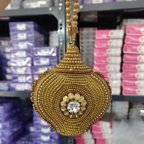 DOYUTIG Womens Indian Style Hand-Made Metal Clutches Diamond Wedding Bucket Lady Vintage Antique Gold Evening Handbag J004