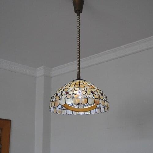 European Retro Tiffany Flower Chandelier Lighting Fixture E26/E27 Bulb Vintage Shell Stained Glass Suspension Lamp Light PL764