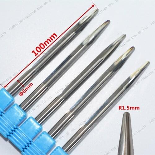 6mm*R1.5*100L,5pcs,Free shipping Taper Ball nose End Mill,CNC milling Cutter,Solid carbide tool,woodworking router bit