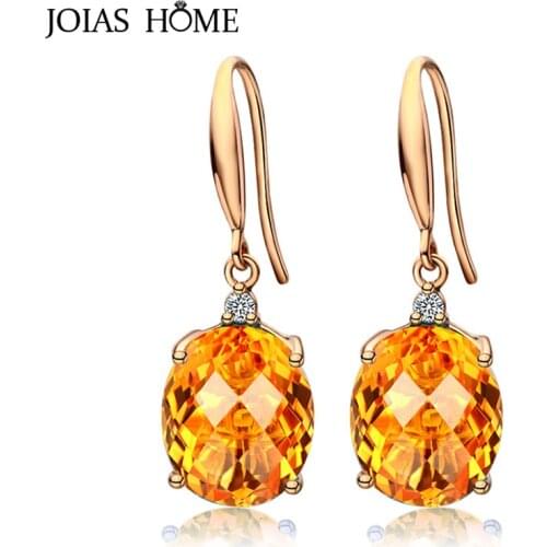 JoiasHome 100% 925 Sterling Silver Women Earrings Yellow Round Gemstone Drops Style Fashion Women Gift Fine Jewelry Wholesale
