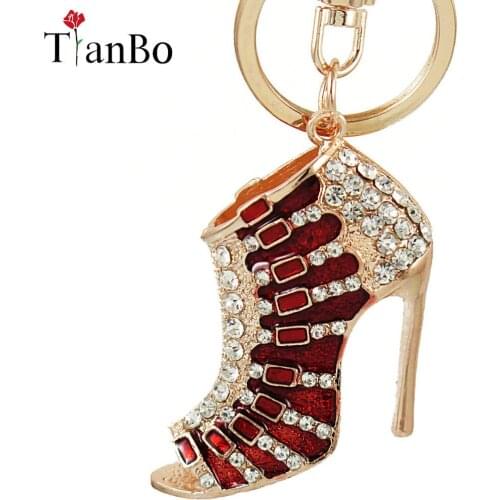 Classic Crystal High Heel Keychains Rhinestone Shoe Keyring charm Women Handbag Alloy Key Holder Bag Jewelry Gift