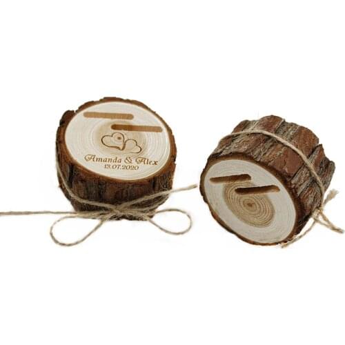 Personalized Engraved Wedding Wood Ring Box Love Heart Jewelry Box Copper Ring Holder Circle Eternal Flower Name Customize