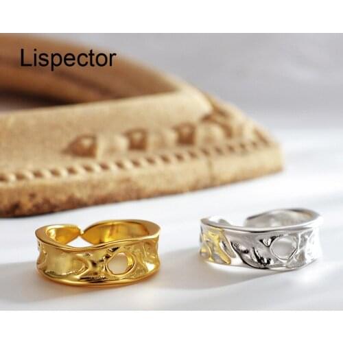 Lispector 925 Sterling Silver Korean Hollow Hole Rings for Women Minimalist Irregular Little Finger Ring Female Jewelry Gifts