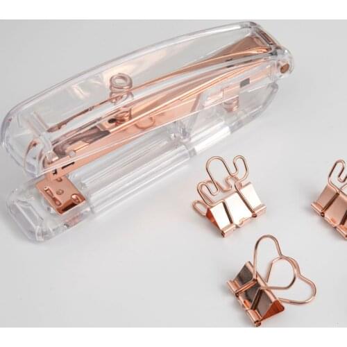 Creative Rose Gold Stapler Metal Hand puncher Paper Punch Staplers 24/6 26/6 Include 100 Staples School Stationery Accessories
