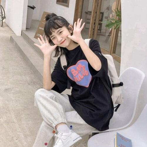 Summer new love letter printing casual loose fashion all-match sleeve casual all-match T-shirt top