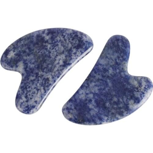 2pcs Face Jade Gua Sha Scratch Natural Sodalite Massager Scraper Tool Acupuntura Point for Foot Back Head Massage Stone Therapy