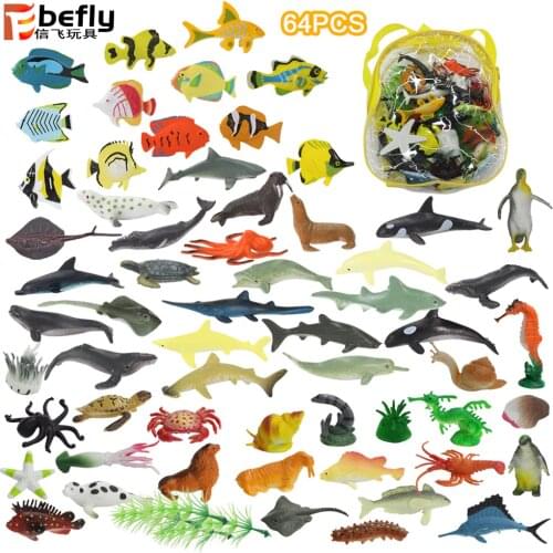 60/64pcs Simulation Wild Animal Dinosaur Ocean Marine Organism Model Suit Early Childhood Education Creative Animal Model Toys