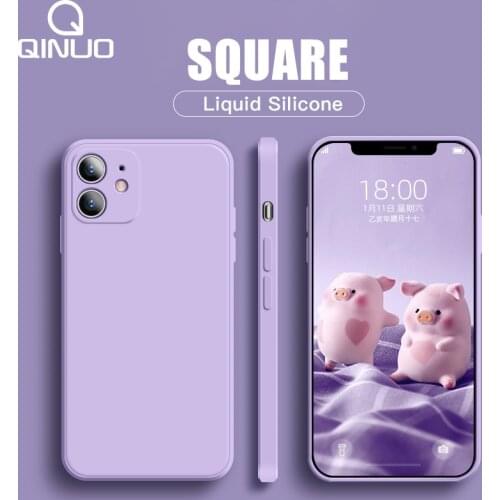 Original Liquid Silicone Square Phone Case For iPhone 11 12 Pro Max Mini 6 8 7 Plus XS X XR SE 2020 Luxury Shockproof Soft Cover