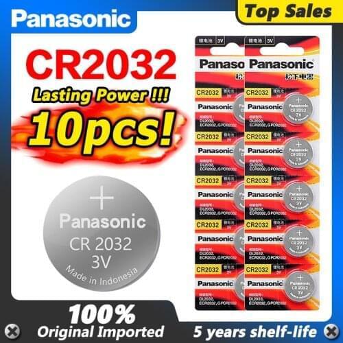 10PCS Original PANASONIC CR2032 CR 2032 3V Lithium Battery For Watch Calculator Clock Remote Control Toys Button Coins Cell