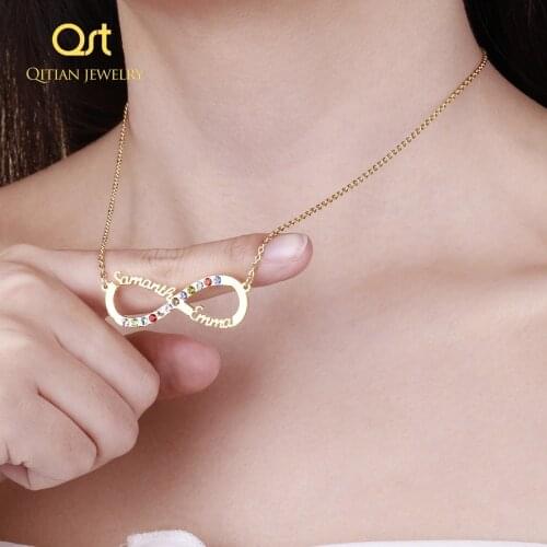 Infinity Name Necklace Cristal Gold Color Stainless Steel Choker Zirconia Custom Necklaces Infinity Pendant Loves Gift