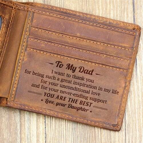 To My Dad Gift Engraving Wallets Mens Genuine Leather Wallet Short Purse Business Card Holder Vintage Customized