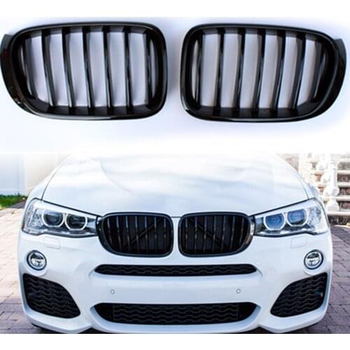 X3 X4 F25 F26 Gloss Black Front Bumper Kidney Grille Mesh For BMW SUV 2014 + 2-Slat ABS Replacement Car Styling