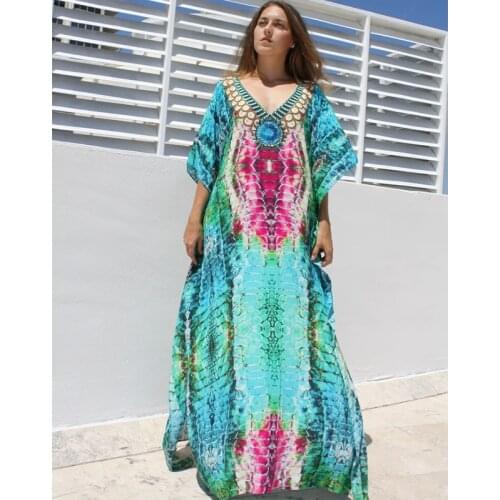 Beach Cover up Tunics for Beach Print Chiffon Long Kaftan Bikini Cover up Robe de Plage Sarong Beach Wrap Swimsuit coverup Q1129