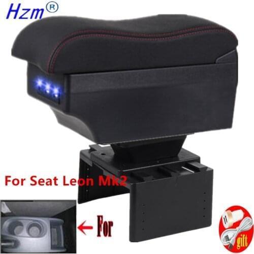 For Seat Leon Mk2 Armrest Box For Seat Leon Mk2 car Center Console Storage armrest Box modification accessories with USB LED