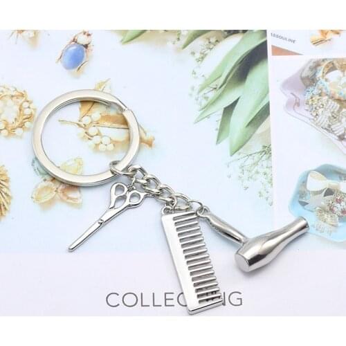 Simple Hair Tools Alloy Keychains Hairstylist Salon Graduation Gifts For Men Comb Scissors Dryer Key Ring Dropshipping